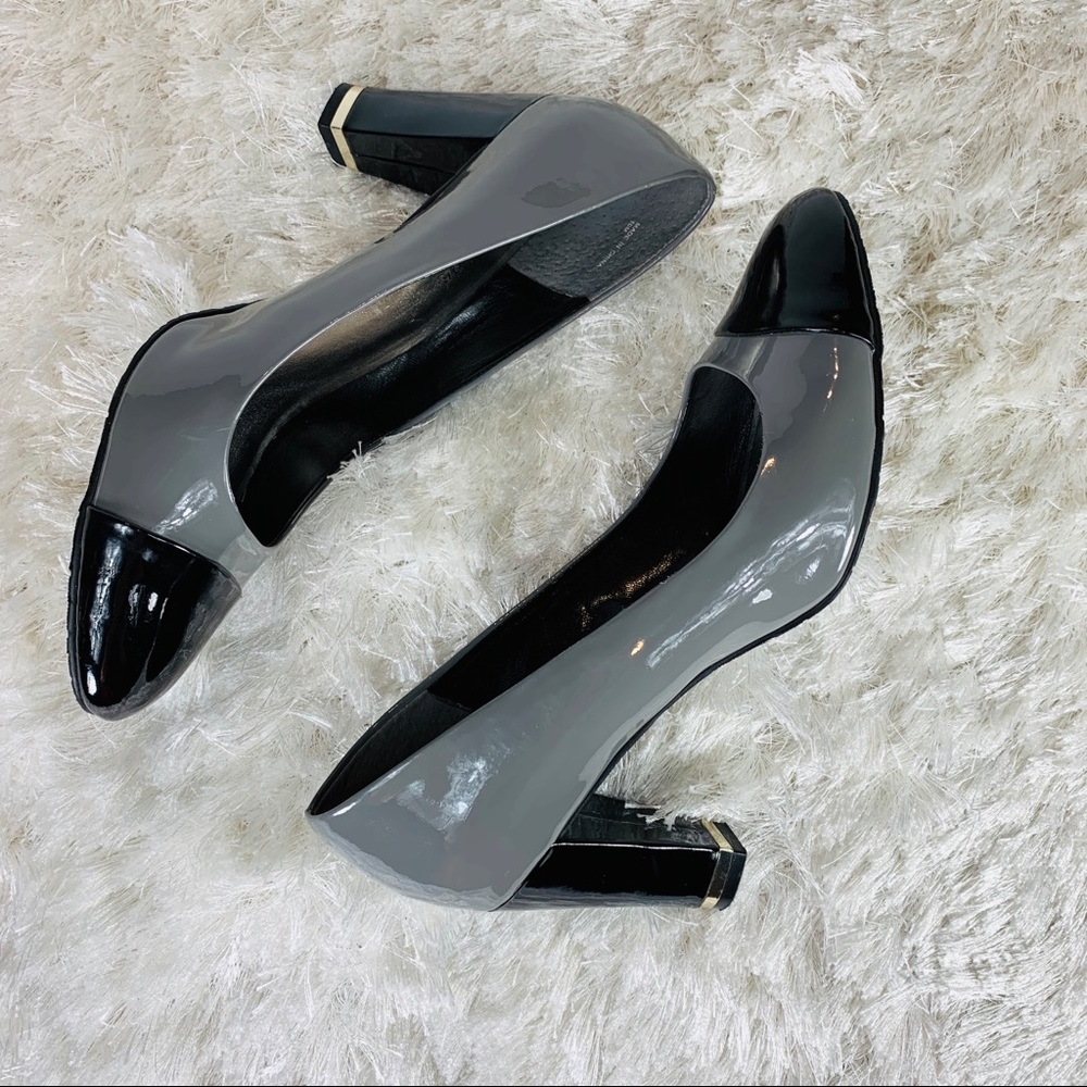 Grey Black Patent Toe Cap Pumps Ann Taylor NWOB